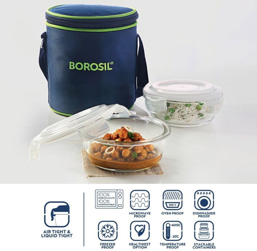 GLASS UNIVERSAL MICROWAVE SAFE OFFICE LUNCH BOX - SET OF 4 CONTAINERS