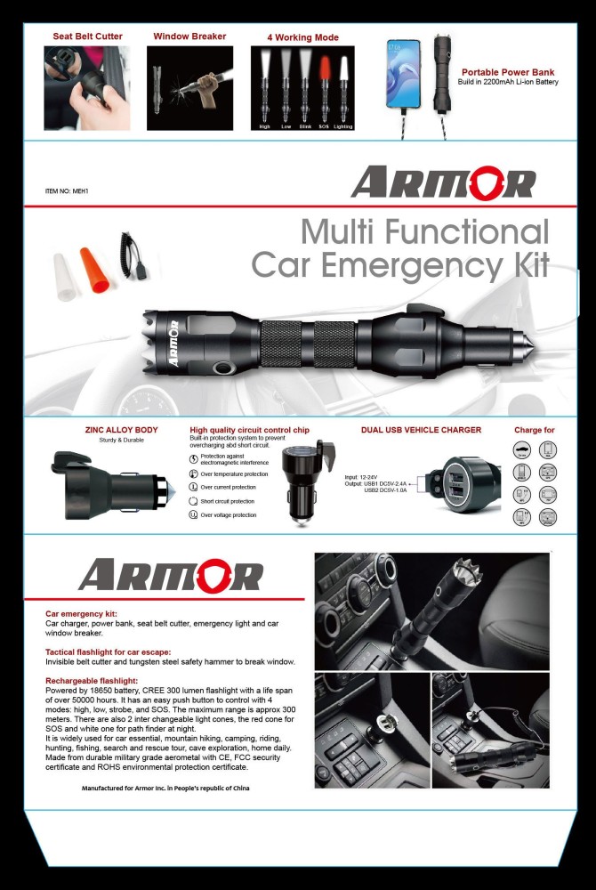  Armor All Emergency Window Hammer / Glass Breaker With