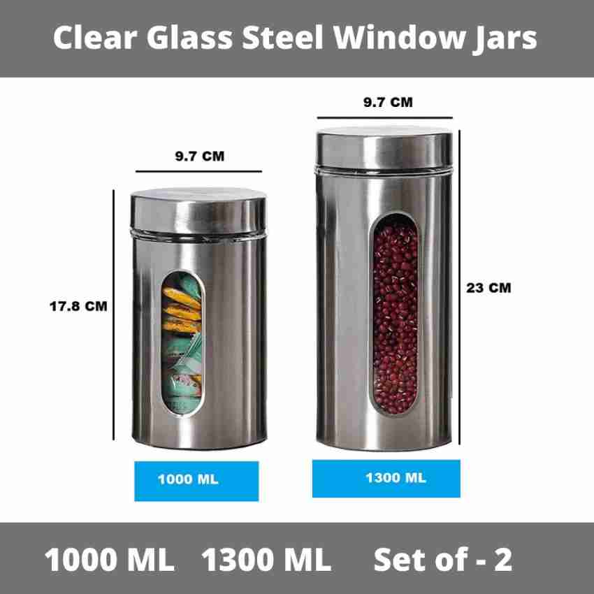 Glass Steel Window Jars For Kitchen Storage Food Spices Canister Set 800ml