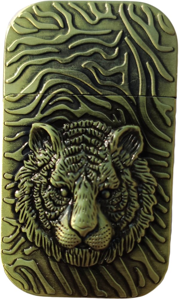 Lion Head Faux Leather Cigarette Case With Lighter 