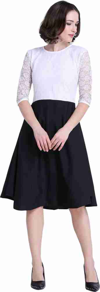 Mastani creation Women Fit and Flare White Black Dress Buy