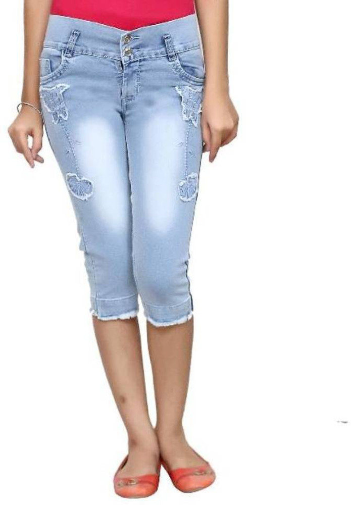 oriexfabb Capri For Girls Casual Self Design Denim Price in India