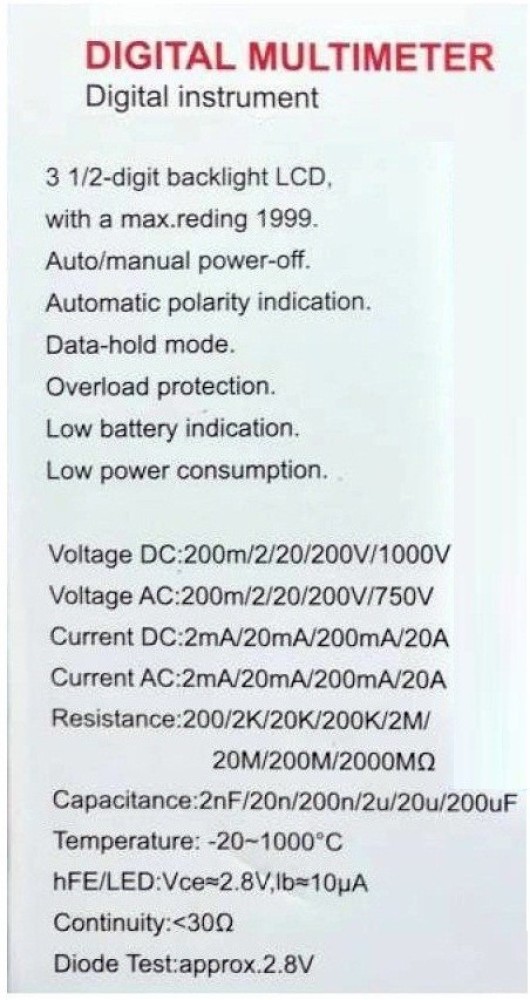 A830L 830 DT9205A 9205 LCD Digital Multimeter Meter DC AC Current