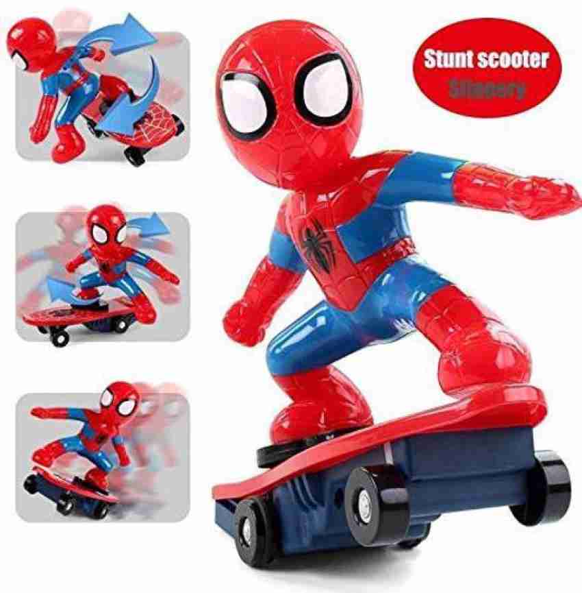 Kidology Spiderman Stunt Skateboard Scooter Electric Rotating