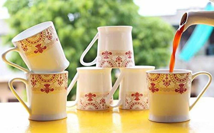 Femora Bone China Floral Red Border Microwave Safe Tea Cup Coffee