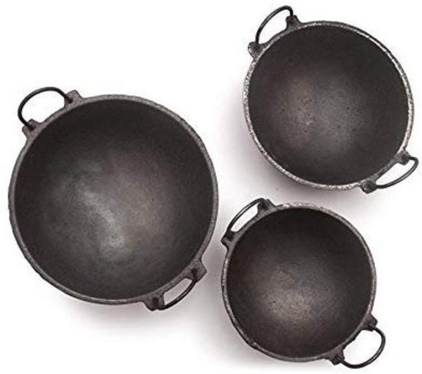 10.5 inch Indian Pure Iron Loha Kadhai Deep Frying Pan Kadhai for Frying, Cooking