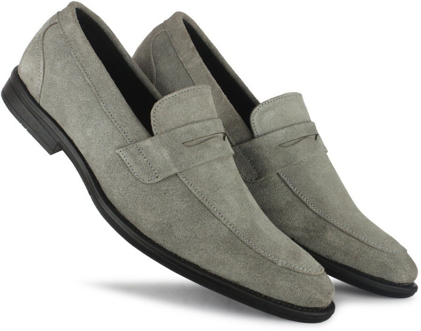 Grey suede sales slip ons