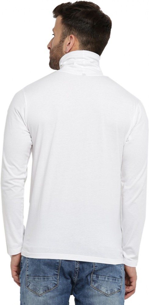 LIME Solid Men High Neck White T-Shirt - Buy LIME Solid Men High