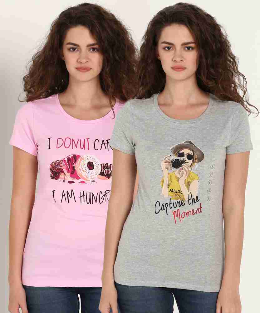 Honey By Pantaloons Graphic Print Women Round Neck Pink, Grey T-Shirt - Buy  Honey By Pantaloons Graphic Print Women Round Neck Pink, Grey T-Shirt Online  at Best Prices in India