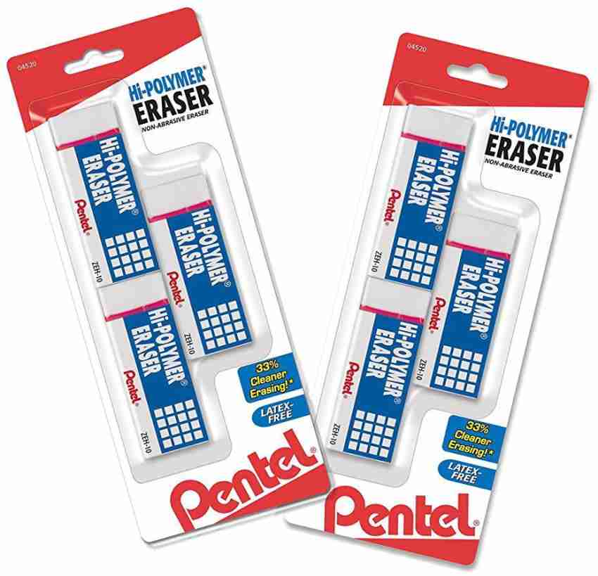 Pentel Hi-Polymer Jumbo Plastic Rubbers Erasers - White - Pack of 2 + 2  Rulers