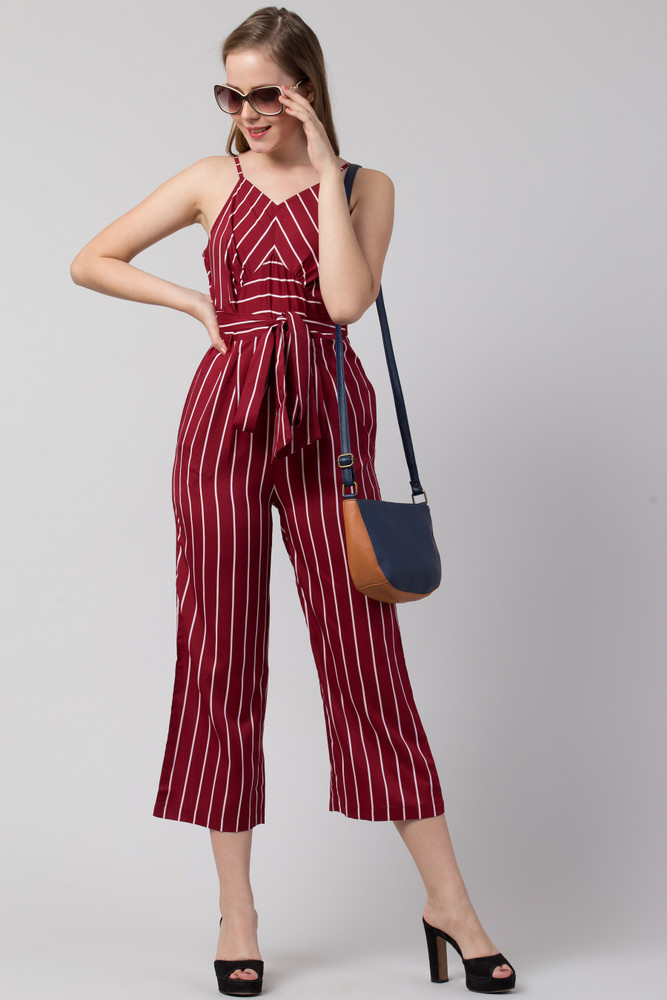 Maroon and store white striped jumpsuit