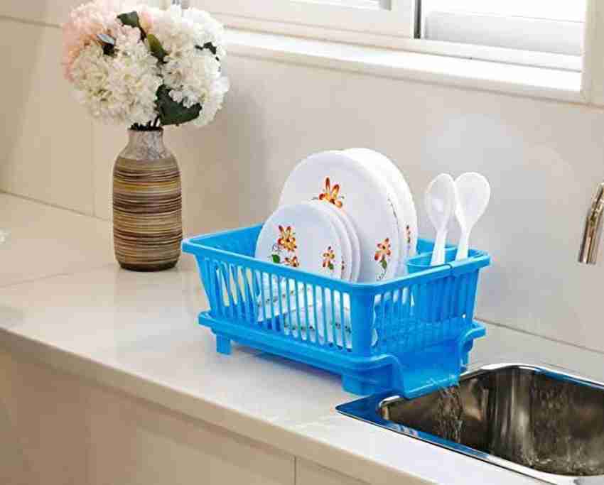 NEWON 3 in 1 Kitchen Sink Dish Drainer Drying Rack Utensils Washing Holder  Plastic Basket Organizer