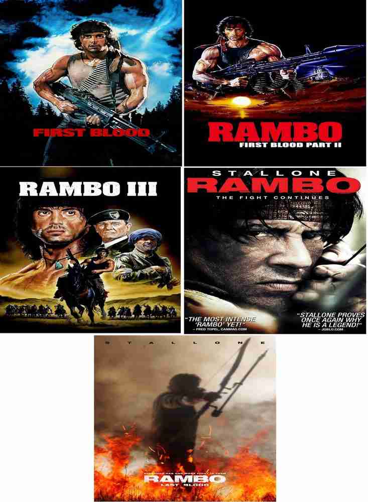 All 5 Parts of Rambo Rambo First Blood Part 1 2 Rambo 3 4 Rambo Last Blood dual audio Hindi and English clear HD print clear audio Price in India