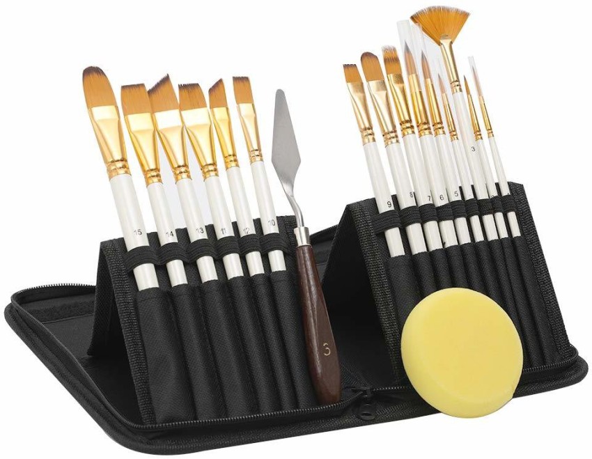 15pc Artist Paint Brush Set, all Purpose Oil, Watercolor, and