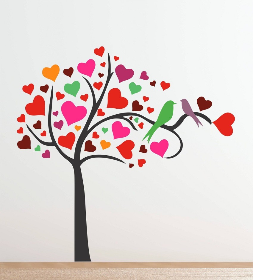 Sticker romantic tree with colorful heart shape 