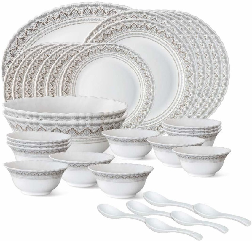 Larah by Borosil Pack of 33 Opalware CLASSIC premium quality 100 bone ash free Dinner Set Price in India Buy Larah by Borosil Pack of 33 Opalware CLASSIC premium quality 100