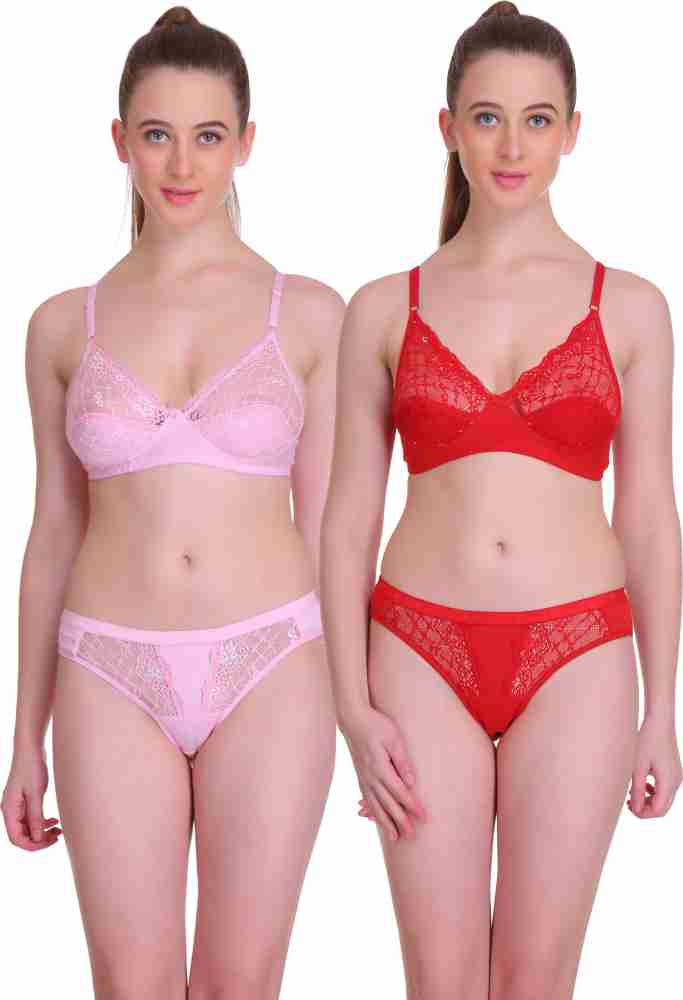 Buy Embibo Pink Red Bra & Panty Set Size -38 at