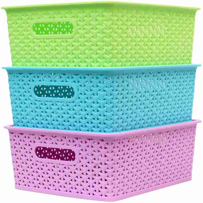 Plastic Storage Baskets with Lid Organizing Container Knit Storage