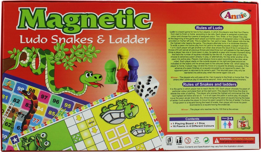 Ludo - Snakes & Ladders - Board Game - Foldable - with 4 Colours and 1 Dice