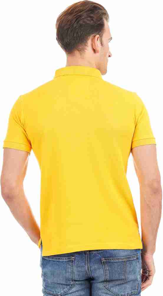 Rock Hooper Solid Men Polo Neck Yellow T-Shirt - Buy Rock Hooper