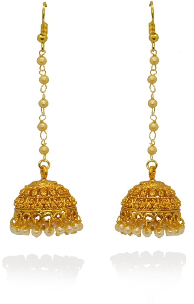 Shreyadzines Traditional Ethnic collection gold plated jhumki jhumka  earrings with attached ear chains for women  Amazonin Fashion