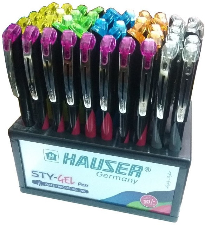 Hauser Sonic 0.55mm Gel Pen Box Pack | Attractive Foiled Body | Stylish  Metal Clip | Refillable & Waterproof Gel Ink | German Technology For Smooth  