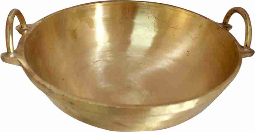 Radhna Traditional Indian Indian Traditional Kitchen Utensil Brass Kadai  Karahi Cooking Kadai Pots & Pan Cooking Woks Capacity 2 Litre