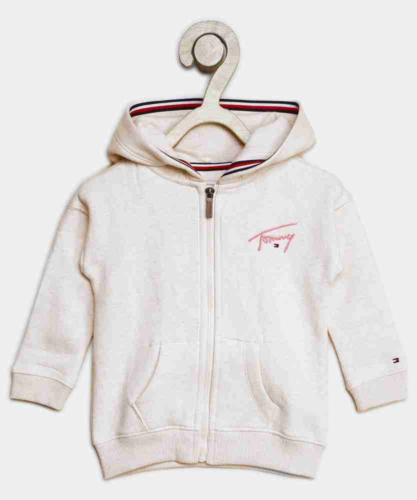 Girls White Solid Sweatshirt