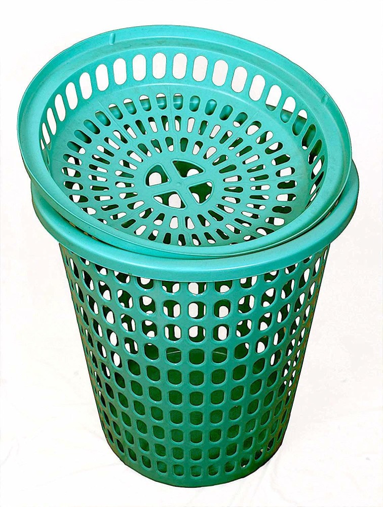 mastbus Dirty Clothes Laundry Basket Plastic with Lid Large Size For  Clothes 50 Litre Dress Storage Heavy Duty Round Shape (1 Pcs, Green)