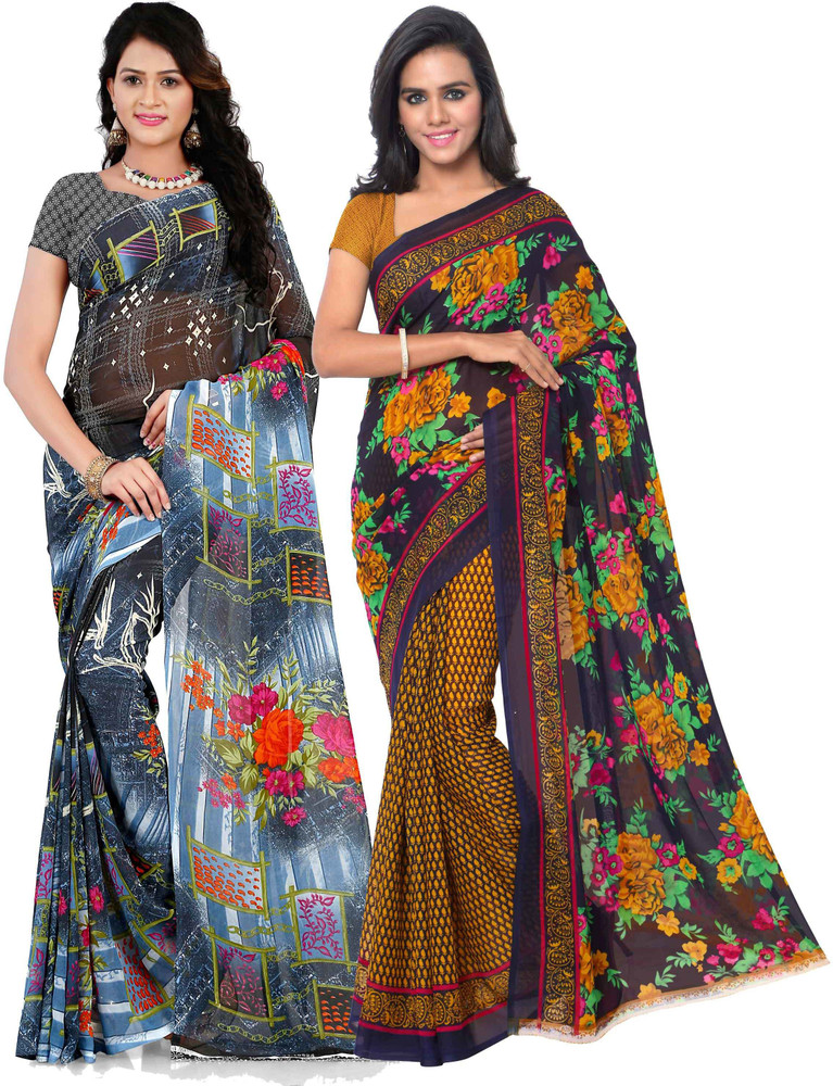 Buy Anand Sarees Printed Daily Wear Georgette Multicolor Sarees