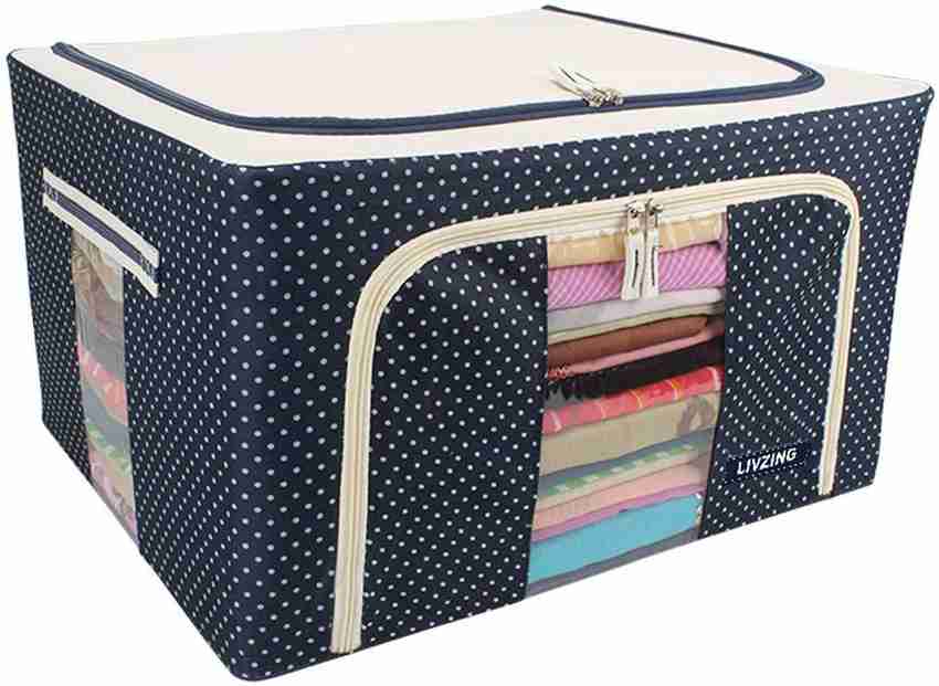 Livzing Storage bag Oxford Fabric Foldable Box Steel Frame Collapsible Wardrobe Storage Organizer Bag for Blanket Quilt Clothes Kids Dress Garment Shirt Saree BA1015 88L Price in India Buy Livzing Sto...