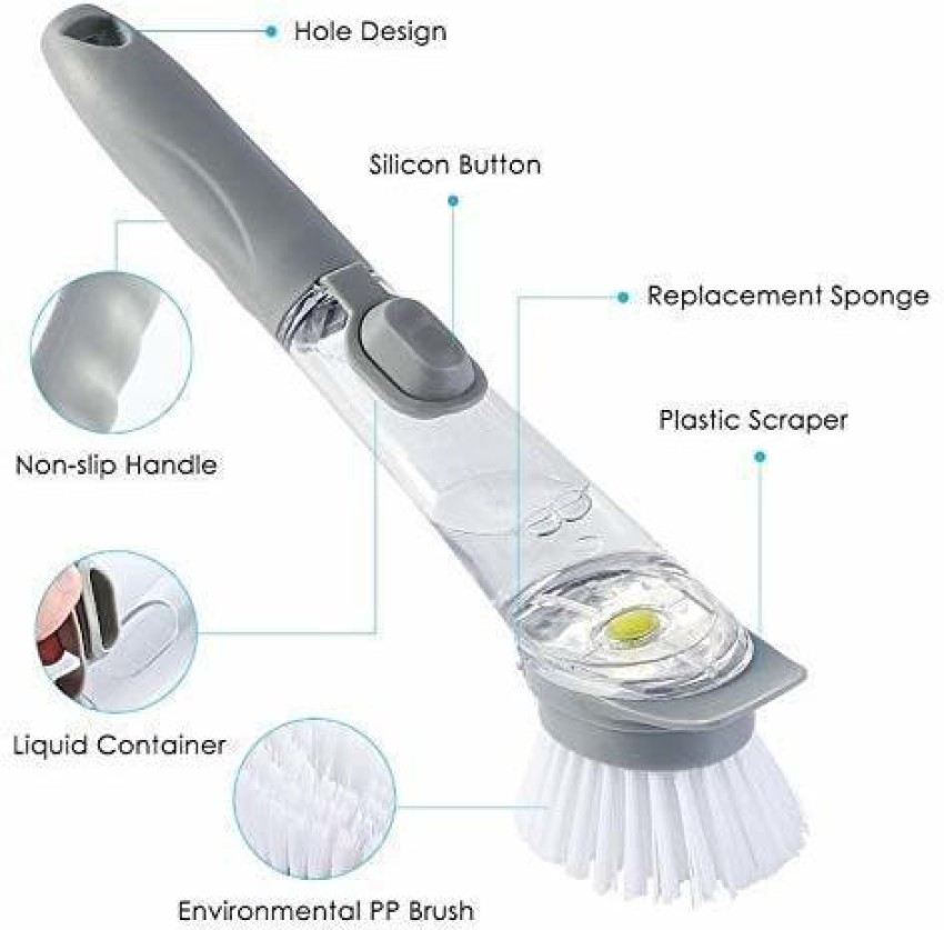 Cleaning Brush for Kitchen - Utensils Cleaning Brush - Dish Soap Brush -  Bartan Dishwasher Brush - Grey pack of 