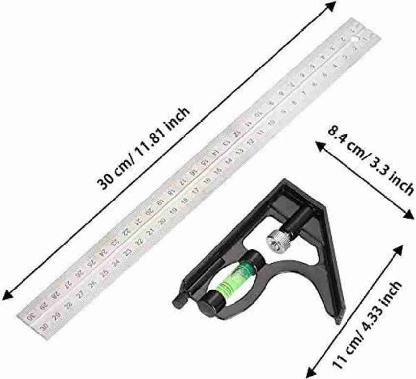 12 Combo-Square with Bubble Level Adjustable Right Angle Ruler