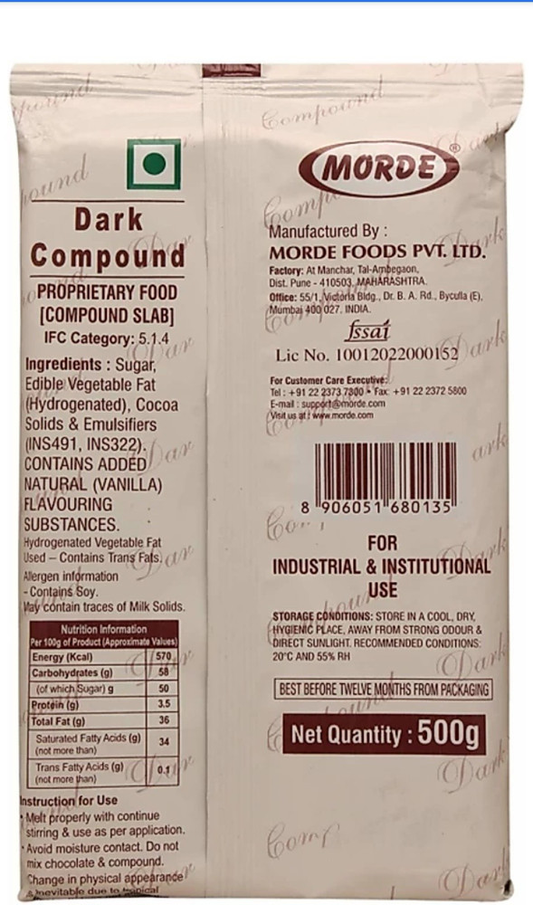 Morde Dark Chocolate Compound Pack of 05 05 X 500 g Bars Price