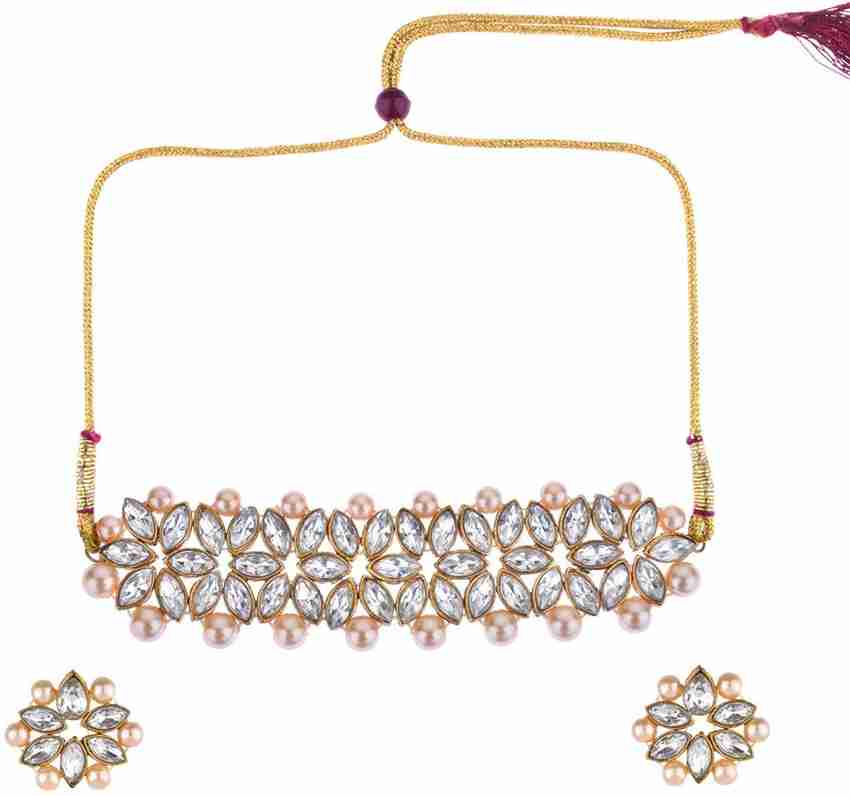 URBANELA Alloy Gold plated White Jewellery Set Price in India