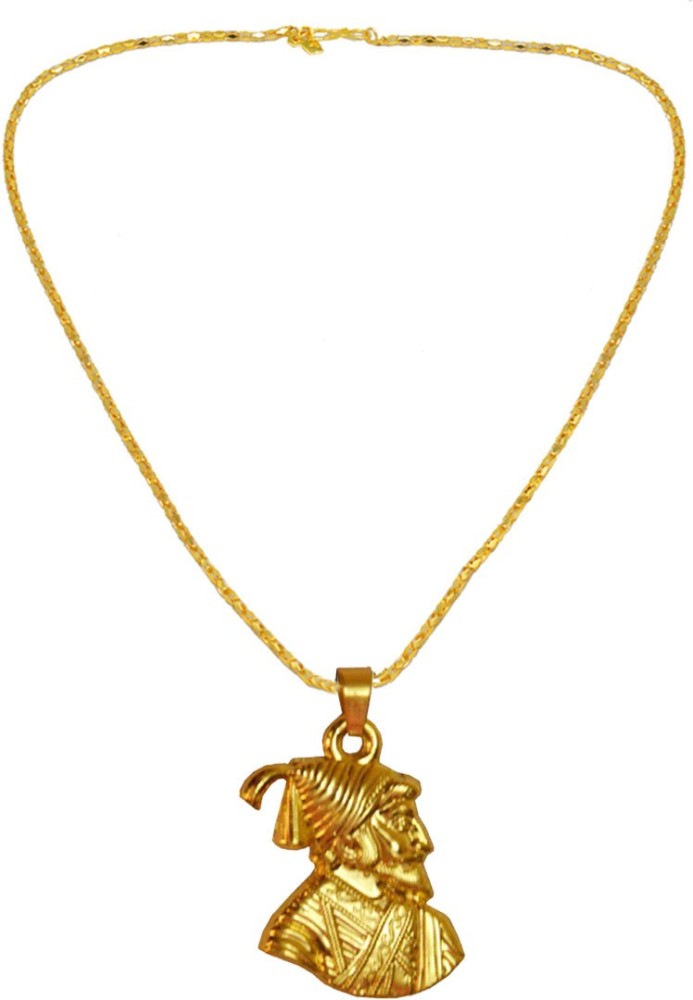 Gold Plated Shivaji Maharaj Maratha Reversible Chain Pendant Locket Necklace  Jewellery for Men and Women