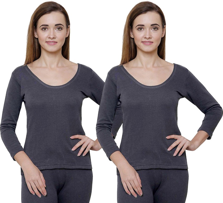 Buy BODYCARE Women Charcoal Solid Cotton Blend Thermal Tops Online