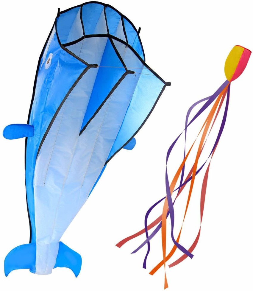 Generic 3D Huge Soft Parafoil Giant Frameless Dolphin Kite Blue
