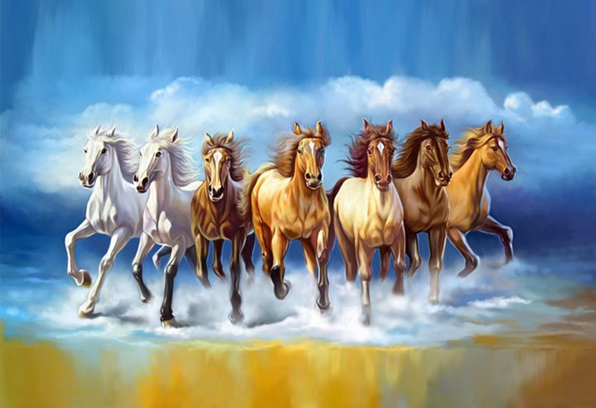 Seven Lucky Running Horses Vastu Wallpapers Fully WaterProof Vinyl Sticker Poster For Living Room Bedroom Office Kids Room Hall 24X18 Fine Art Print Animals posters in India Buy art film design movie ...