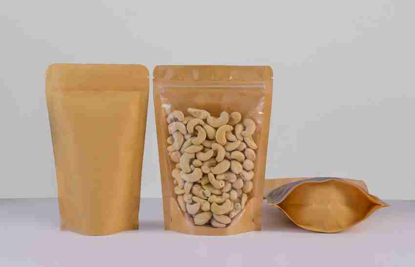 PACKIT Kraft Paper Back Transparent Front Stand Up Zipper Pouch Z3 16 cm x 24 cm Paper Storage Pouch Price in India Buy PACKIT Kraft Paper Back Transparent Front