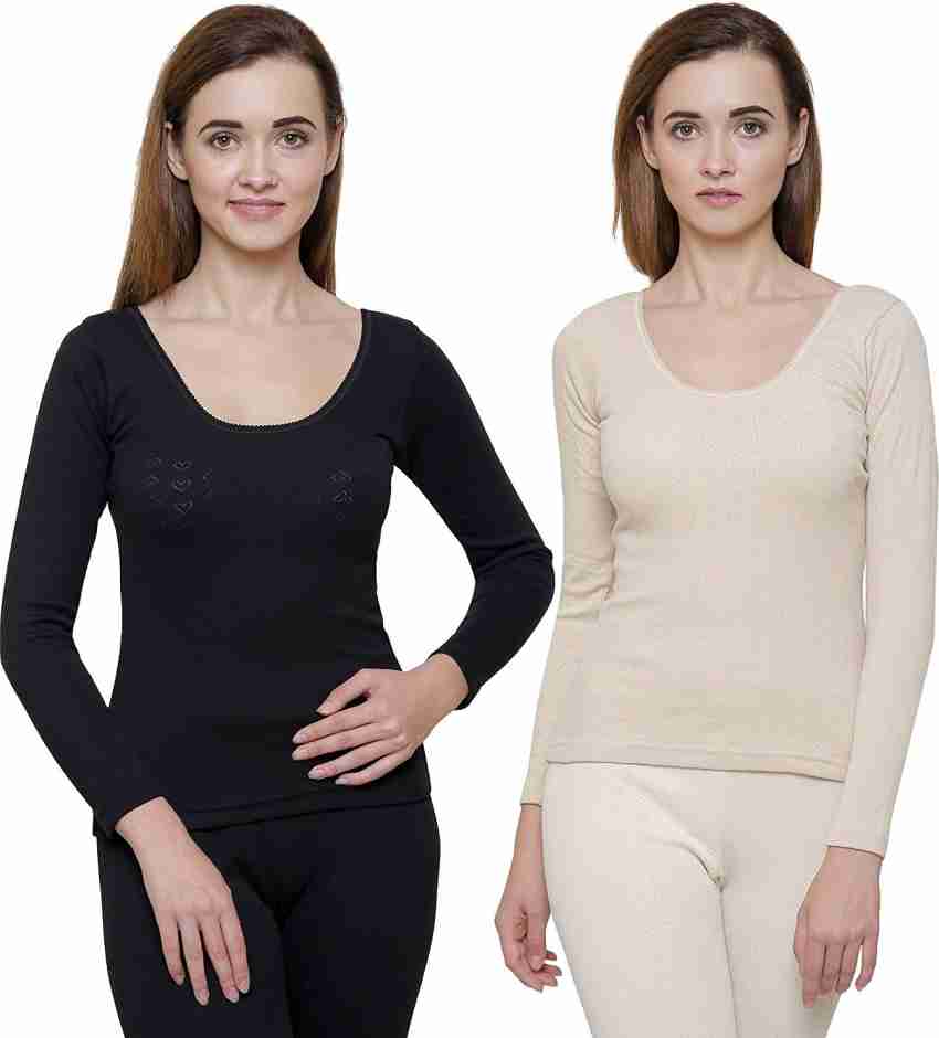 Bodycare Insider Black Solid Thermal Women Top Thermal