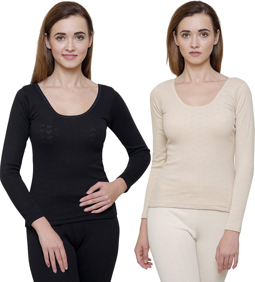 Buy BODYCARE Women Black Solid Cotton Blend Thermal Tops Online at