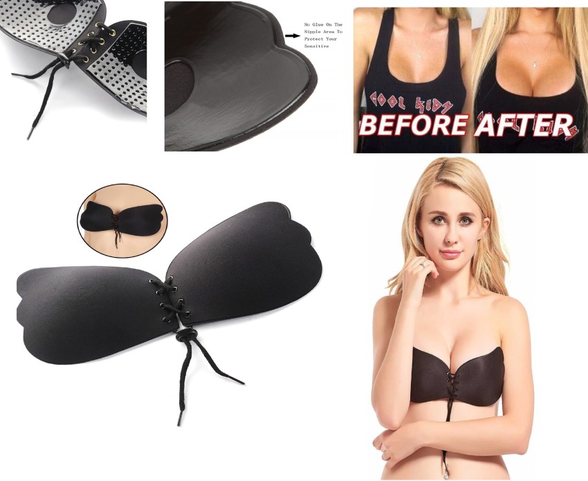 MASX Women Self Adhesive Strapless Bandage Blackless Solid Bra Stick Gel  Silicone Push Up underwear for Butterfly Wing Invisible Bra 2 Pcs D Cup  Women Stick-on Lightly Padded Bra - Buy MASX