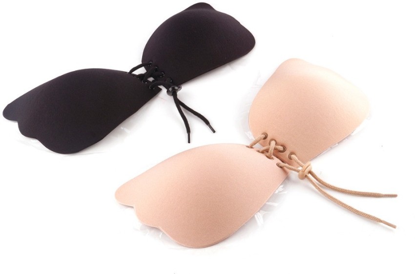 MASX Women Self Adhesive Strapless Bandage Blackless Solid Bra Stick Gel Silicone  Push Up underwear for Butterfly Wing Invisible Bra 2 Pcs D Cup Women Stick-on  Lightly Padded Bra - Buy MASX