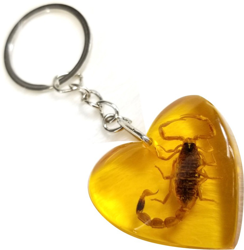 ONEX Heart Shape Golden Keychain with scorpion inside Key Chain