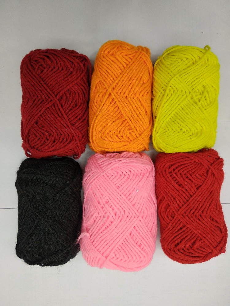 nimi creation Hand Knitting Woolen Thread Dyed pack of 6 colors (red, pink,  black, yellow, light orange, and light green ) - Hand Knitting Woolen Thread  Dyed pack of 6 colors (red