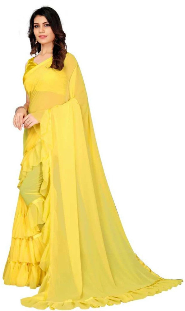 Buy ZAALIMA FASHION Solid Plain Bollywood Georgette Yellow Sarees