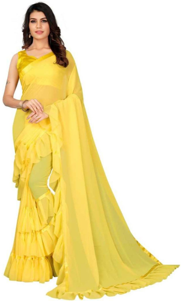 Buy ZAALIMA FASHION Solid Plain Bollywood Georgette Yellow Sarees