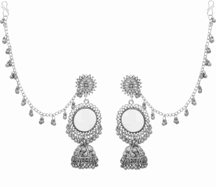 Silver jhumka sale with hair chain