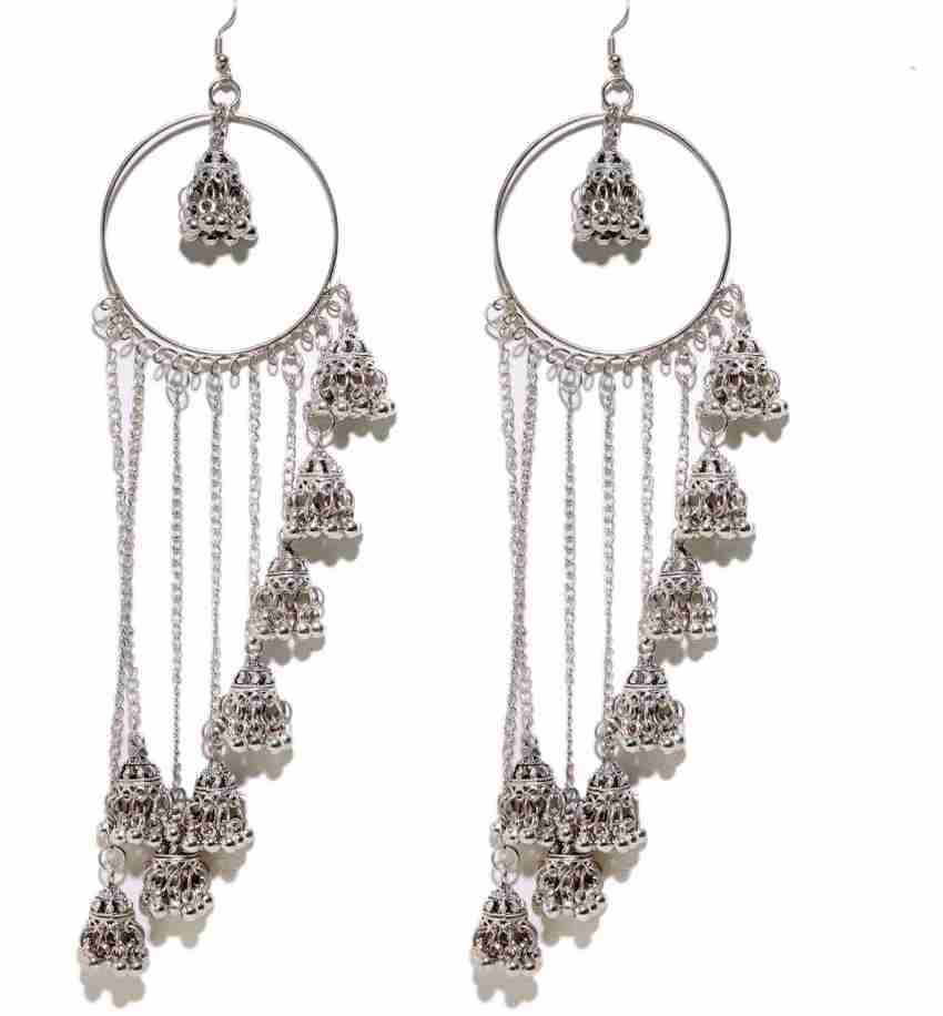 Silver colour long on sale earrings